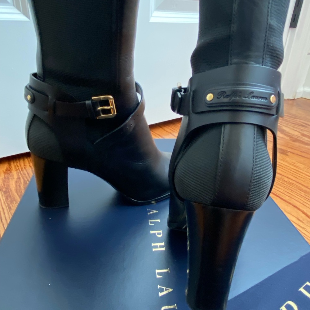 Ralph Lauren Collection- “Mela” tall Black calfskin boots, stretch gore panels. - Picture 6 of 13